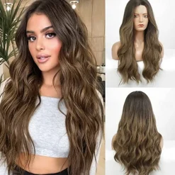 Barbiecore Movie Wigs Long Blonde Wigs with Bangs for WomenSynthetic Wavy Hair Wig with Dark Roots