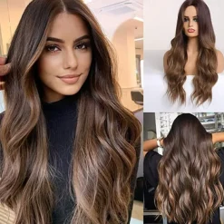 Barbiecore Movie Wigs Long Blonde Wigs with Bangs for WomenSynthetic Wavy Hair Wig with Dark Roots