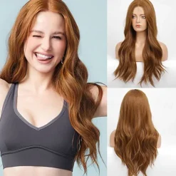 Barbiecore Movie Wigs Long Blonde Wigs with Bangs for WomenSynthetic Wavy Hair Wig with Dark Roots