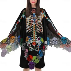 Bat Skull Skeleton Halloween Cape Costume Scary Costume Adults' Women's Carnival Party / Evening Easy Halloween Costumes Dress Up
