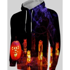 Bat Witch Pumpkin Hoodie Pullover Halloween 3D Front Pocket Graphic For Couple's Men's Women's Adults' Halloween Carnival Masquerade 3D Print Party Casual Daily