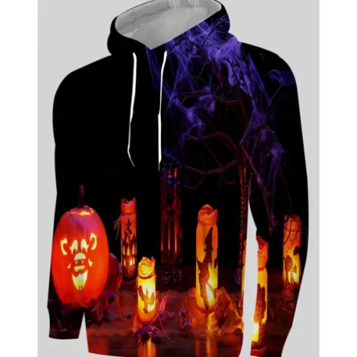 Bat Witch Pumpkin Hoodie Pullover Halloween 3D Front Pocket Graphic For Couple's Men's Women's Adults' Halloween Carnival Masquerade 3D Print Party Casual Daily