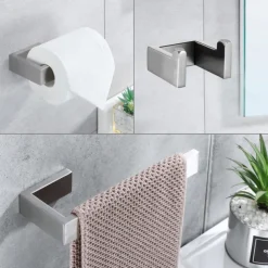 Bathroom Accessory Set 3 Piece Stainless Steel,Wall Mounted Towel Bar,Toilet Paper Holder and Robe Hook,Bathroom Hardware Set(Black/Brushed Nickel)