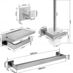 Bathroom Accessory Set 4 Piece Stainless Steel,Wall Mounted Towel Bar,Toilet Paper Holder,Toilet Brush Holder and Robe Hook,Bathroom Hardware Set(Black/Golden/Chrome/Brushed Nickel)