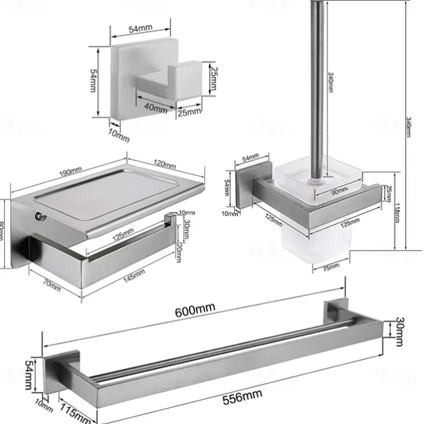 Bathroom Accessory Set 4 Piece Stainless Steel,Wall Mounted Towel Bar,Toilet Paper Holder,Toilet Brush Holder and Robe Hook,Bathroom Hardware Set(Black/Golden/Chrome/Brushed Nickel)