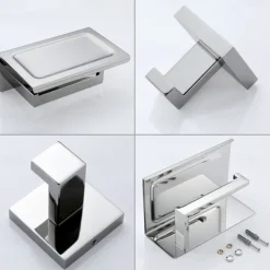 Bathroom Accessory Set 4 Piece Stainless Steel,Wall Mounted Towel Bar,Toilet Paper Holder,Toilet Brush Holder and Robe Hook,Bathroom Hardware Set(Black/Golden/Chrome/Brushed Nickel)