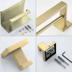 Bathroom Accessory Set 4 Piece Stainless Steel,Wall Mounted Towel Bar,Toilet Paper Holder,Toilet Brush Holder and Robe Hook,Bathroom Hardware Set(Black/Golden/Chrome/Brushed Nickel)