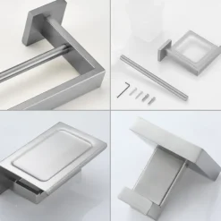 Bathroom Accessory Set 4 Piece Stainless Steel,Wall Mounted Towel Bar,Toilet Paper Holder,Toilet Brush Holder and Robe Hook,Bathroom Hardware Set(Black/Golden/Chrome/Brushed Nickel)