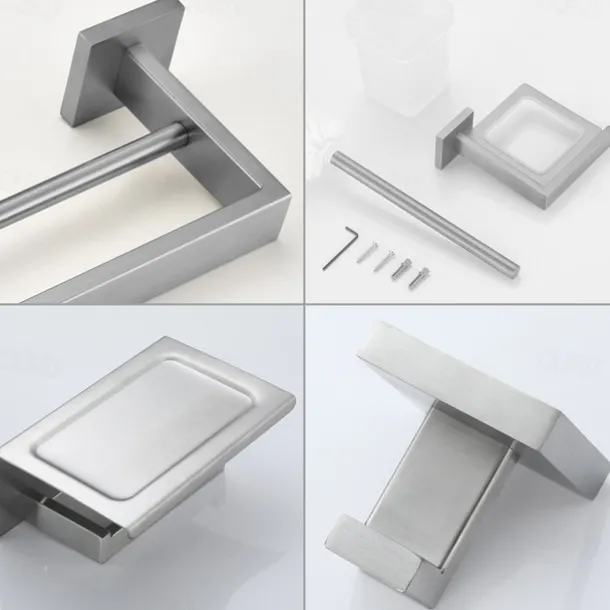 Bathroom Accessory Set 4 Piece Stainless Steel,Wall Mounted Towel Bar,Toilet Paper Holder,Toilet Brush Holder and Robe Hook,Bathroom Hardware Set(Black/Golden/Chrome/Brushed Nickel)