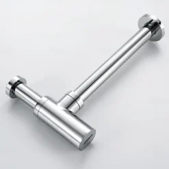 Bathroom Brass Contemporary Round Bottle P Trap Lavatory Adjustable Basin Sink Waste Drain P-Trap Kit with Pop up Drain(Silvery,Black)