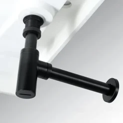 Bathroom Brass Contemporary Round Bottle P Trap Lavatory Adjustable Basin Sink Waste Drain P-Trap Kit with Pop up Drain(Silvery,Black)