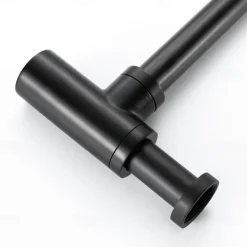 Bathroom Brass Contemporary Round Bottle P Trap Lavatory Adjustable Basin Sink Waste Drain P-Trap Kit with Pop up Drain(Silvery,Black)