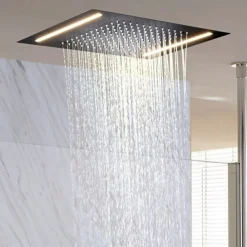 Bathroom Ceiling Mounted Shower Faucet, High Flow Stainless Steel 50 X 36 cm Rectangular Rain Shower Faucet, Concealed Pressure Balance Shower Head Complete with LED