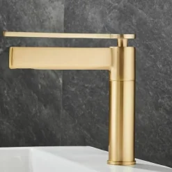 Bathroom Faucet Brass Brushed Gold Basin Faucet Mixer Tap Wash Basin Faucet Single Handle Hot Cold Lavotory Faucet