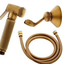 Bathroom Handheld Shower Bidet Shattaf Sprayer Set Wall Mount, Brass Gold Toilet Hand Held Bidet Shower Spray Wall Bracket Hose Diaper Cleaning