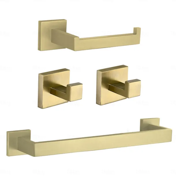 Bathroom Hardware Set 4 Pieces, SUS304 Stainless Steel Remodeled Wall Mounted Bathroom Accessories, Include 2 Robe Hook,1 Towel Bar,1 Toilet Paper Holder