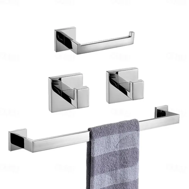 Bathroom Hardware Set 4 Pieces, SUS304 Stainless Steel Remodeled Wall Mounted Bathroom Accessories, Include 2 Robe Hook,1 Towel Bar,1 Toilet Paper Holder