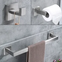 Bathroom Hardware Set 4 Pieces, SUS304 Stainless Steel Remodeled Wall Mounted Bathroom Accessories, Include 2 Robe Hook,1 Towel Bar,1 Toilet Paper Holder