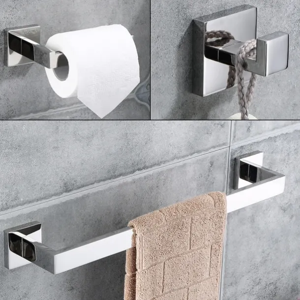 Bathroom Hardware Set 4 Pieces, SUS304 Stainless Steel Remodeled Wall Mounted Bathroom Accessories, Include 2 Robe Hook,1 Towel Bar,1 Toilet Paper Holder
