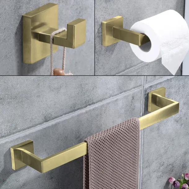 Bathroom Hardware Set 4 Pieces, SUS304 Stainless Steel Remodeled Wall Mounted Bathroom Accessories, Include 2 Robe Hook,1 Towel Bar,1 Toilet Paper Holder