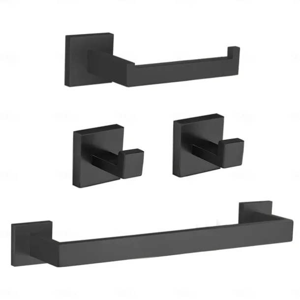 Bathroom Hardware Set 4 Pieces, SUS304 Stainless Steel Remodeled Wall Mounted Bathroom Accessories, Include 2 Robe Hook,1 Towel Bar,1 Toilet Paper Holder