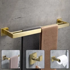 Bathroom Hardware Set 4 Pieces, SUS304 Stainless Steel Wall Mounted Bathroom Accessories, Include Robe Hook, Toilet Paper Holder, Towel Holder, Towel Bar