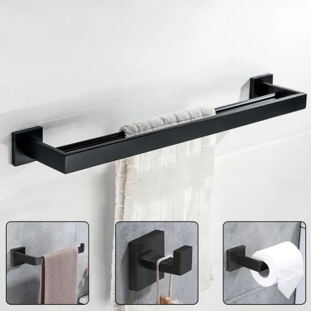 Bathroom Hardware Set 4 Pieces, SUS304 Stainless Steel Wall Mounted Bathroom Accessories, Include Robe Hook, Toilet Paper Holder, Towel Holder, Towel Bar