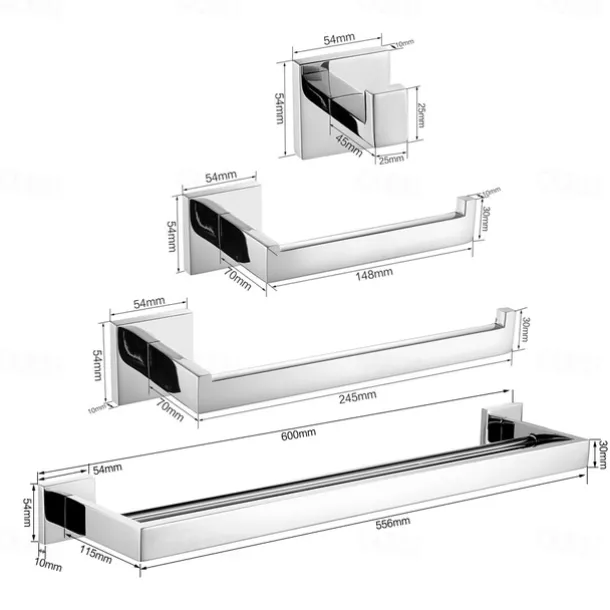 Bathroom Hardware Set 4 Pieces, SUS304 Stainless Steel Wall Mounted Bathroom Accessories, Include Robe Hook, Toilet Paper Holder, Towel Holder, Towel Bar