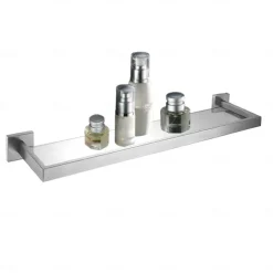 Bathroom Shelves Bathroom Tempered Glass Shelf, Sainless Steel Shower Wall Shelves No Drilling Towel Racks Rectangular 1 Tier Wall Mounted Mirror Front Shelf