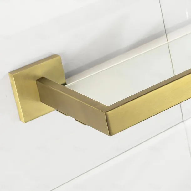 Bathroom Shelves Bathroom Tempered Glass Shelf, Sainless Steel Shower Wall Shelves No Drilling Towel Racks Rectangular 1 Tier Wall Mounted Mirror Front Shelf