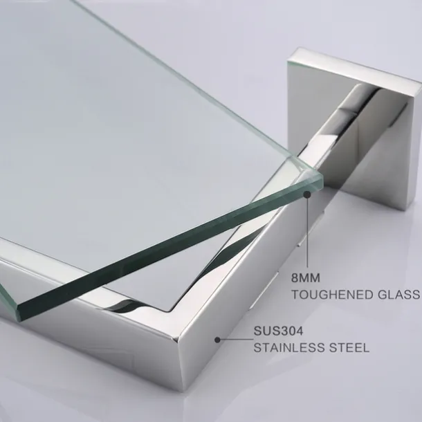 Bathroom Shelves Bathroom Tempered Glass Shelf, Sainless Steel Shower Wall Shelves No Drilling Towel Racks Rectangular 1 Tier Wall Mounted Mirror Front Shelf