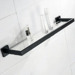 Bathroom Shelves Bathroom Tempered Glass Shelf, Sainless Steel Shower Wall Shelves No Drilling Towel Racks Rectangular 1 Tier Wall Mounted Mirror Front Shelf