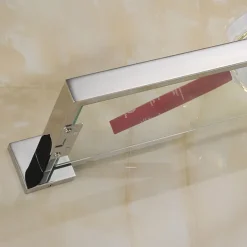 Bathroom Shelves Bathroom Tempered Glass Shelf, Sainless Steel Shower Wall Shelves No Drilling Towel Racks Rectangular 1 Tier Wall Mounted Mirror Front Shelf