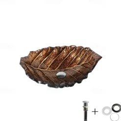 Bathroom Sink / Bathroom Faucet / Bathroom Mounting Ring Vanity Wash Basin / Antique - Tempered Glass Rectangular Vessel Sink