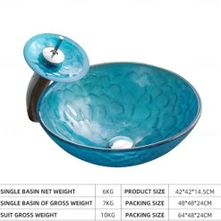 Bathroom Sink / Bathroom Faucet / Bathroom Mounting Ring Vanity Wash Basin - Tempered Glass Round Vessel Sink