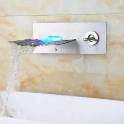 Bathroom Sink Faucet - LED / Wall Mount / Waterfall Nickel Brushed Wall Mounted Two Holes / Single Handle Two HolesBath Taps