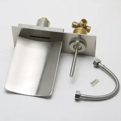 Bathroom Sink Faucet - LED / Wall Mount / Waterfall Nickel Brushed Wall Mounted Two Holes / Single Handle Two HolesBath Taps