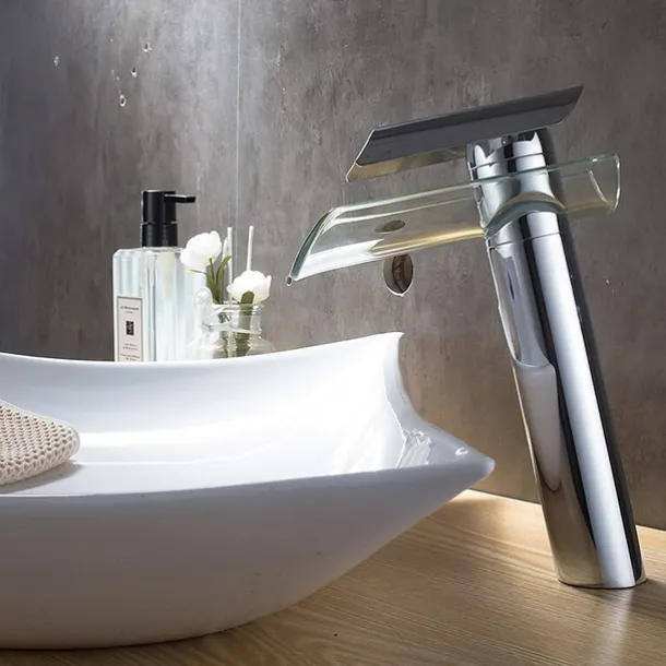 Bathroom Sink Faucet - Waterfall Electroplated Centerset Single Handle One HoleBath Taps