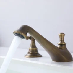 Bathroom Sink Faucet - Widespread Antique Brass Widespread Two Handles Three HolesBath Taps