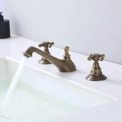 Bathroom Sink Faucet - Widespread Antique Brass Widespread Two Handles Three HolesBath Taps