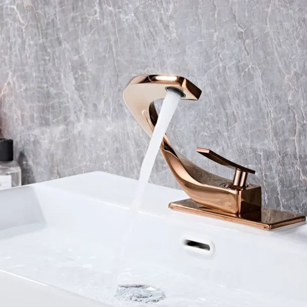Bathroom Sink Faucet Electroplated Modern Brass Single Handle One Hole Cold And Hot Water Available Centerset Mount Lavatory Bathroom Vanity Faucet