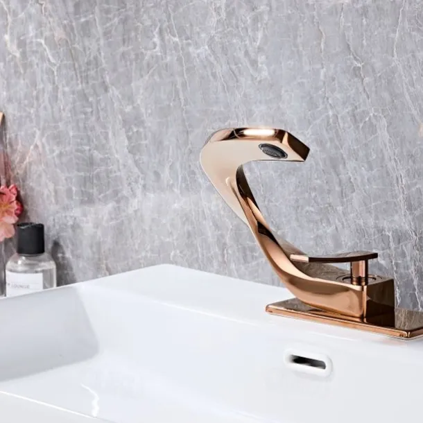 Bathroom Sink Faucet Electroplated Modern Brass Single Handle One Hole Cold And Hot Water Available Centerset Mount Lavatory Bathroom Vanity Faucet