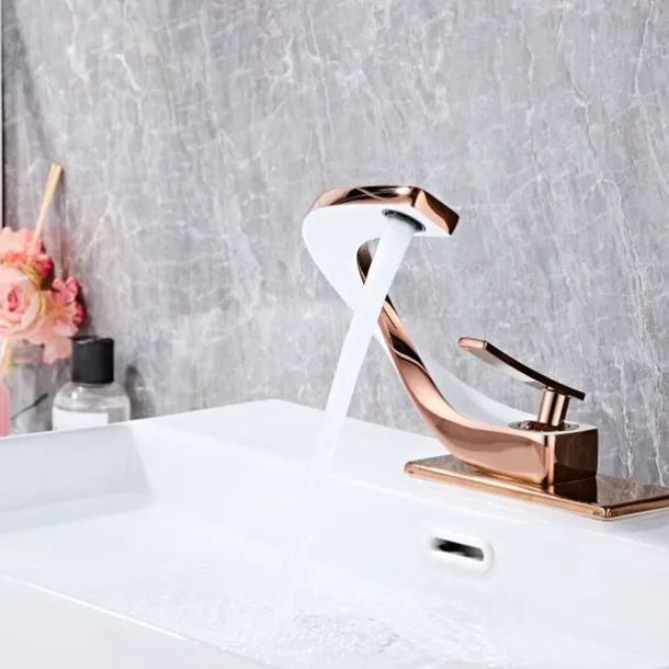 Bathroom Sink Faucet Electroplated Modern Brass Single Handle One Hole Cold And Hot Water Available Centerset Mount Lavatory Bathroom Vanity Faucet