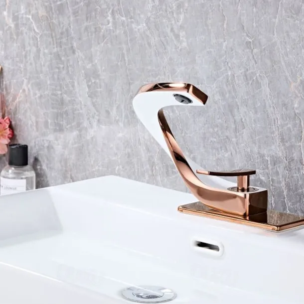 Bathroom Sink Faucet Electroplated Modern Brass Single Handle One Hole Cold And Hot Water Available Centerset Mount Lavatory Bathroom Vanity Faucet