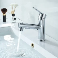 Bathroom Sink Faucet Pull out / Pullout Spray Electroplated / Painted Finishes Centerset Single Handle One HoleBath Taps