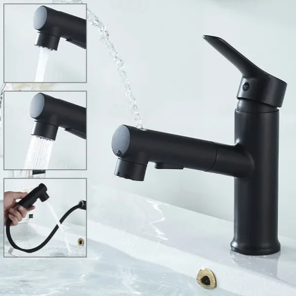 Bathroom Sink Faucet Pull out / Pullout Spray Electroplated / Painted Finishes Centerset Single Handle One HoleBath Taps