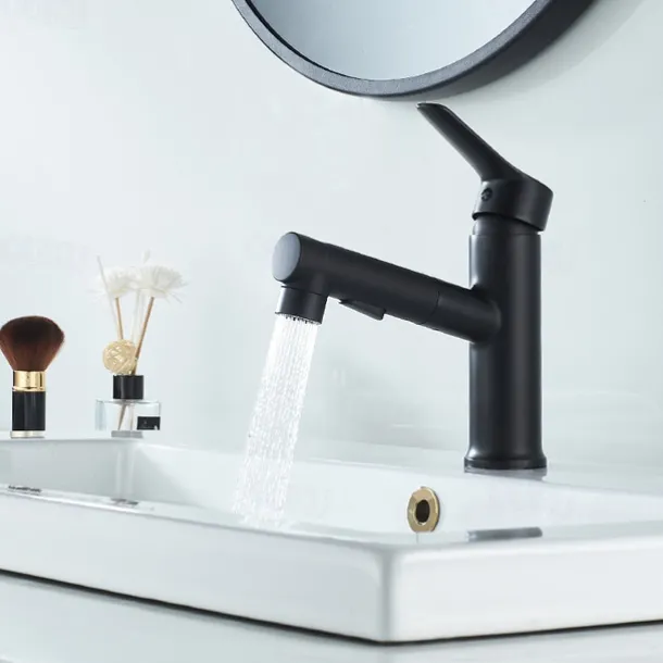 Bathroom Sink Faucet Pull out / Pullout Spray Electroplated / Painted Finishes Centerset Single Handle One HoleBath Taps