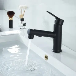 Bathroom Sink Faucet Pull out / Pullout Spray Electroplated / Painted Finishes Centerset Single Handle One HoleBath Taps