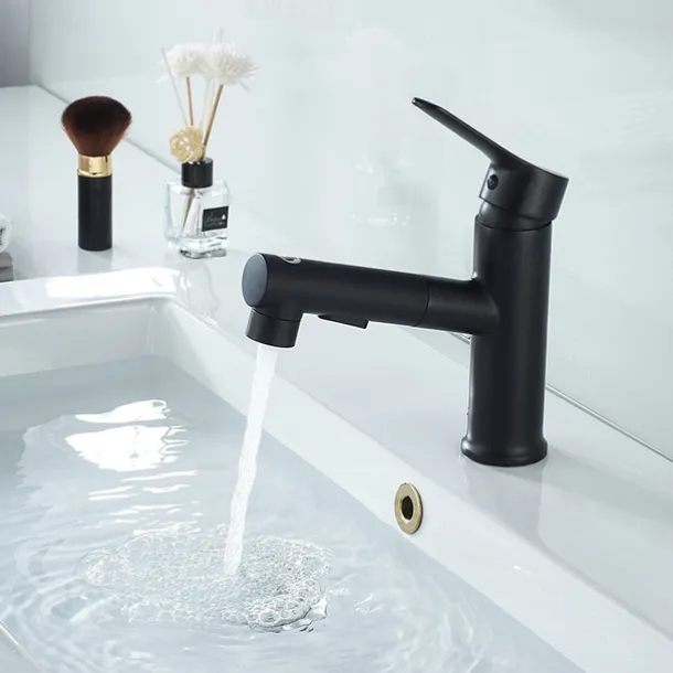Bathroom Sink Faucet Pull out / Pullout Spray Electroplated / Painted Finishes Centerset Single Handle One HoleBath Taps