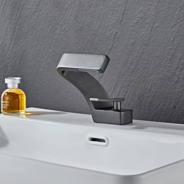 Bathroom Sink Faucet, 7-shaped Bend Waterfall Mixer Basin Taps Single Handle One Hole Vessel Taps with Hot and Cold Water Hose